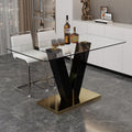 Table And Chair Set. A Rectangular Glass Dining Table With A 0.4 Inch Tempered Glass Tabletop And Mdf Board V Shaped Bracket, Paired With 2 Chairs Consisting Of Pu Seat Cushions And Silver Metal Legs. White Black Seats 2 Tempered Glass