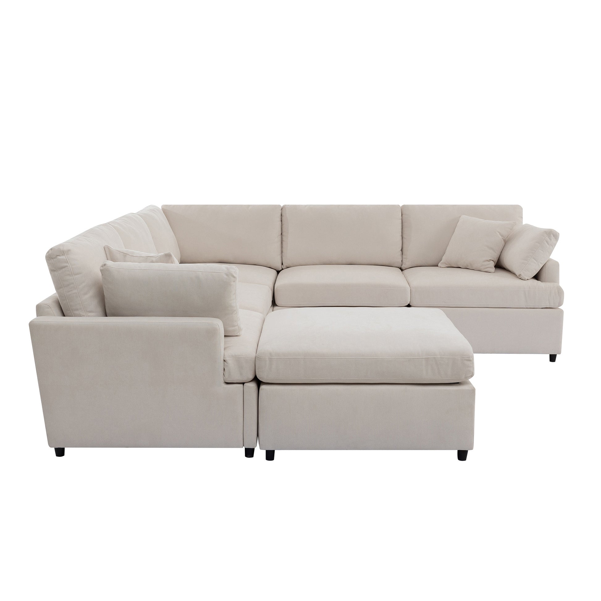 Modern Large U Shape Sectional Sofa, With Removable Ottomans For Living Room 6 Seater Beige Polyester 6 Seat