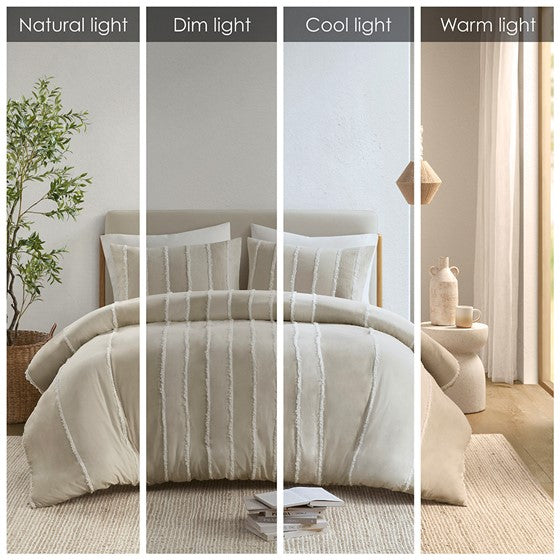 3 Piece Striped Cotton Duvet Cover Set Queen Multicolor Cotton