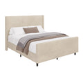 50.7'' High Headboard Corduroy Upholstered Bed Frame With Vertical Stripe Wingback And High Footboard No Box Spring Needed, Queen Size, Cream Box Spring Not Required Queen Cream Wood Bedroom Modern Bed Frame Wood