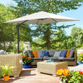 Outsunny 8Ft Cantilever Patio Umbrella, Square Outdoor Offset Umbrella With 360 Rotation, Aluminum Hanging Umbrella With 3 Position Tilt, Crank & Cross Base For Garden, Cream White Off White Steel