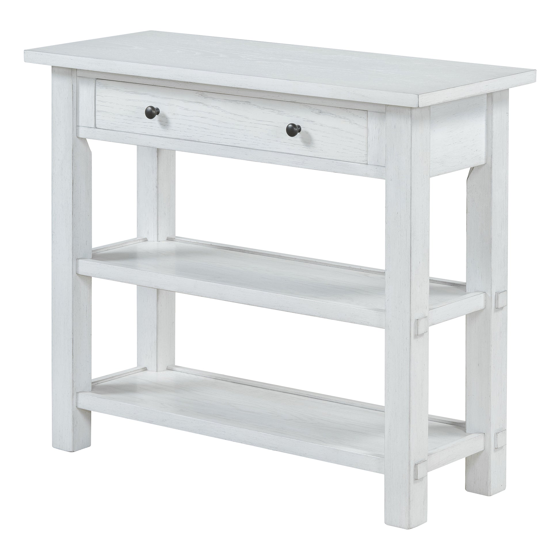 Retro Console Table With Drawer And Two Sturdy Shelves For Entryway, Living Room Antique White Antique White Mdf,Rubber Wood