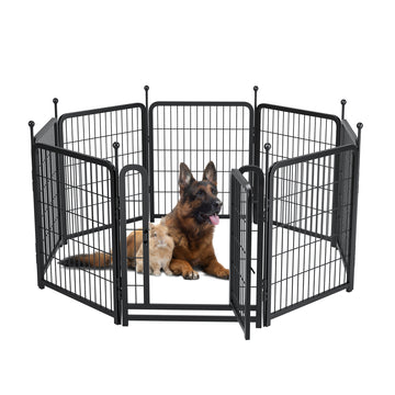 Dog Playpen 8 Panels 32" Height Heavy Duty Dog Fence Puppy Pen For Large Medium Small Dogs Indoor Outdoor Foldable Pet Exercise Pen Black Iron