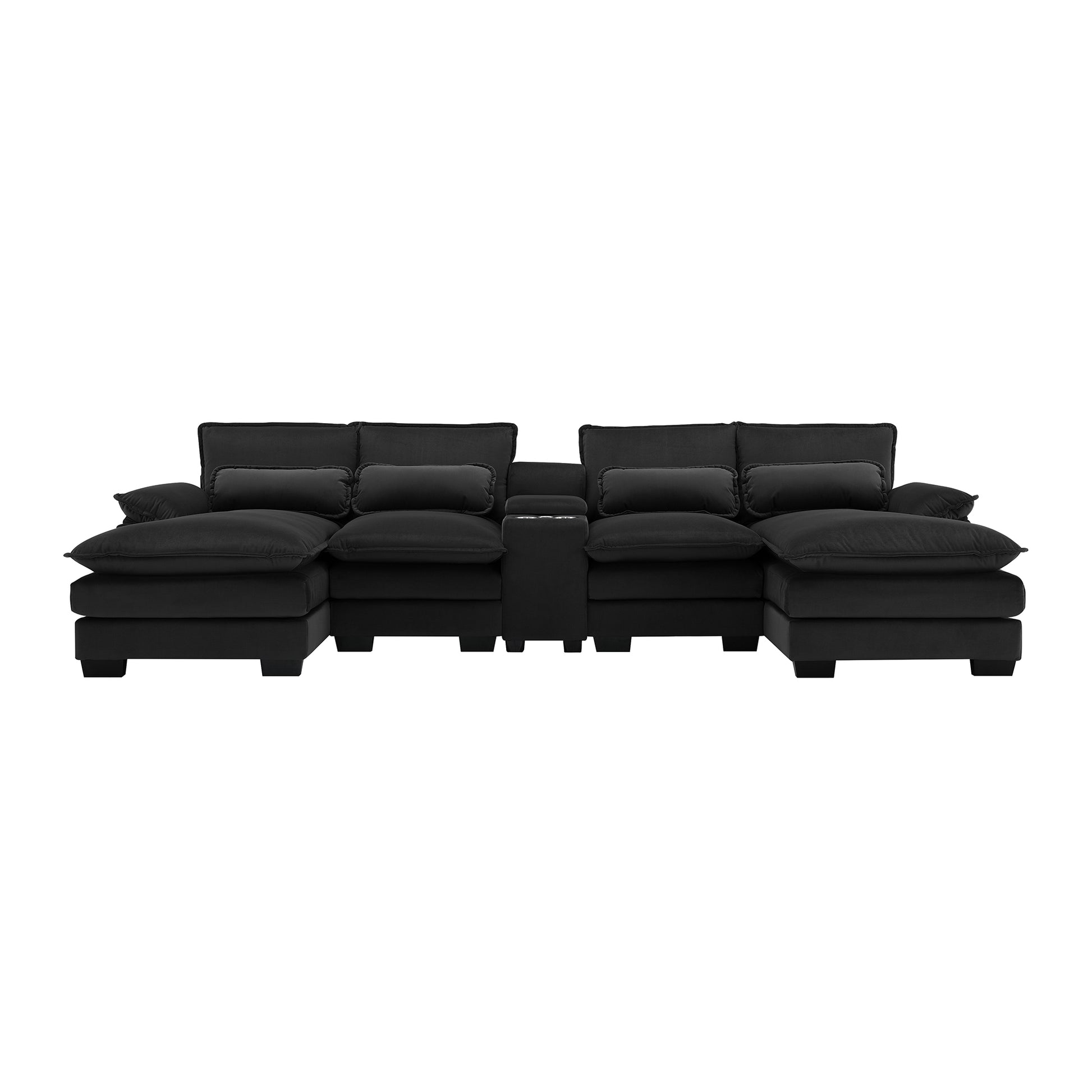 123*55" Modern U Shaped Sofa With Console,Cupholders And Usb Ports,6 Seat Upholstered Symmetrical Indoor Furniture,Sleeper Couch Set With Chaise For Living Room,Apartment,5 Colors Black Velvet 6