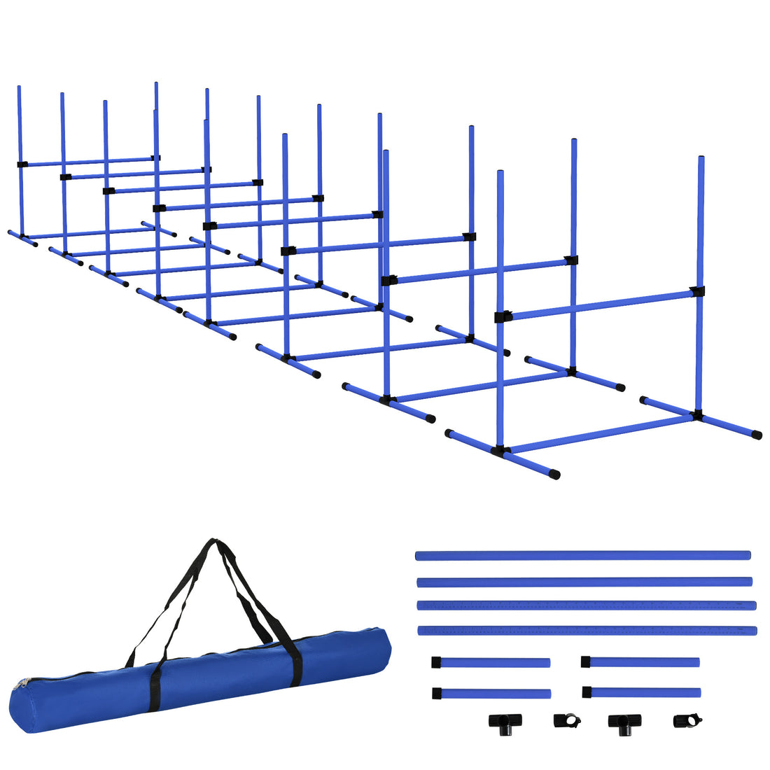 Pawhut 8 Piece Dog Agility Training Equipment For Dog Agility Course With Adjustable Height Jump Bars, Included Carry Bag, & Displacing Top Bar, Blue Blue Plastic