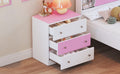 3 Drawer Wooden Nightstand With Colorblock Design And Plastic Handle, Wood Side Table With Storage Cabinet For Bedroom, White Pink White Pink Wood