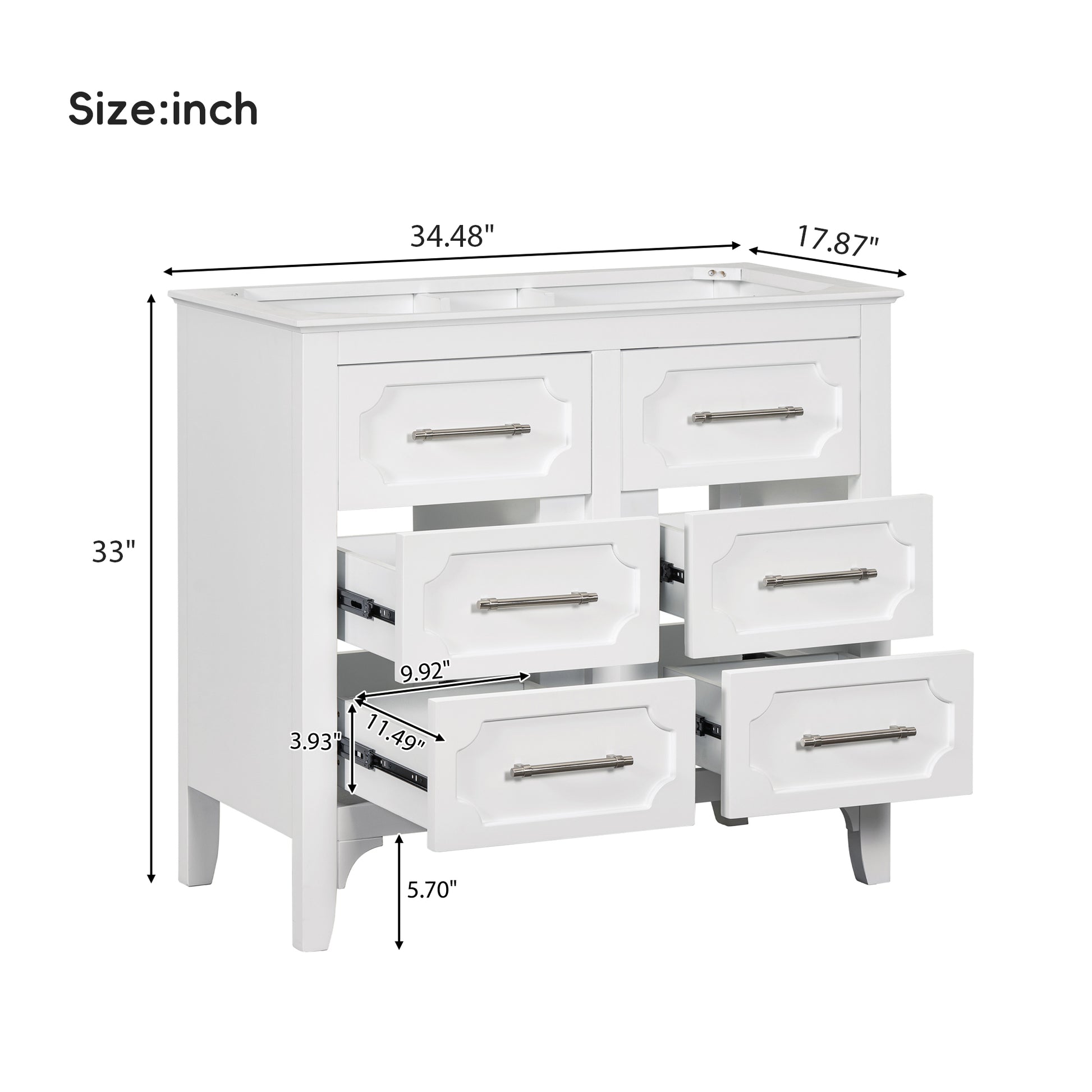 36'' Bathroom Vanity Without Sinkfree Standing Single Vanity Set With Four Drawers, Solid Wood Frame Bathroom Storage Cabinet Only Not Include Sink 4 White Bathroom Freestanding Solid Wood Mdf Painted