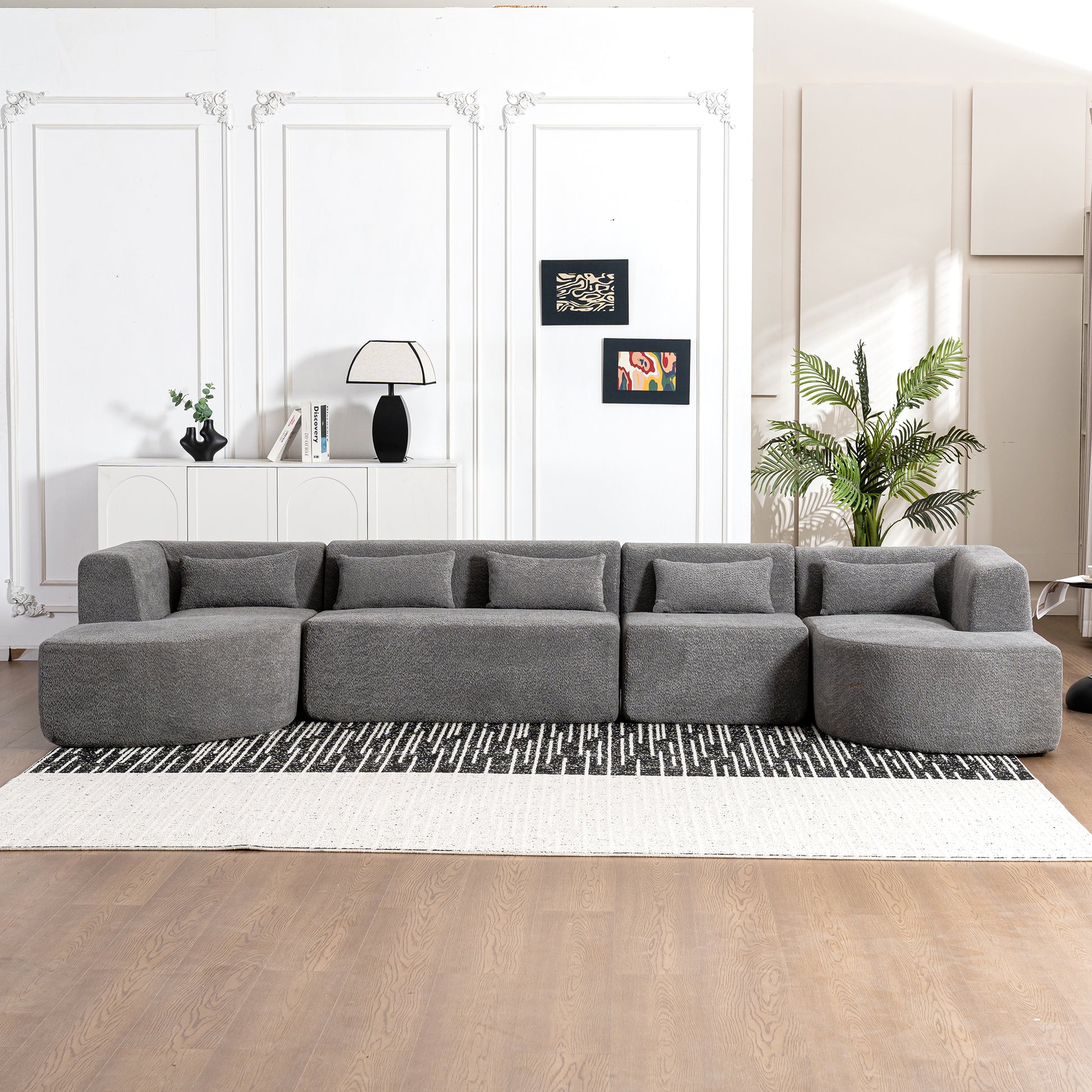 143.7" Upholstered Sofa Free Combined Sofa Couch With Two Chaise Lounge And Five Back Pillows For Living Room, Light Gray Light Gray Foam Polyester 5 Seat