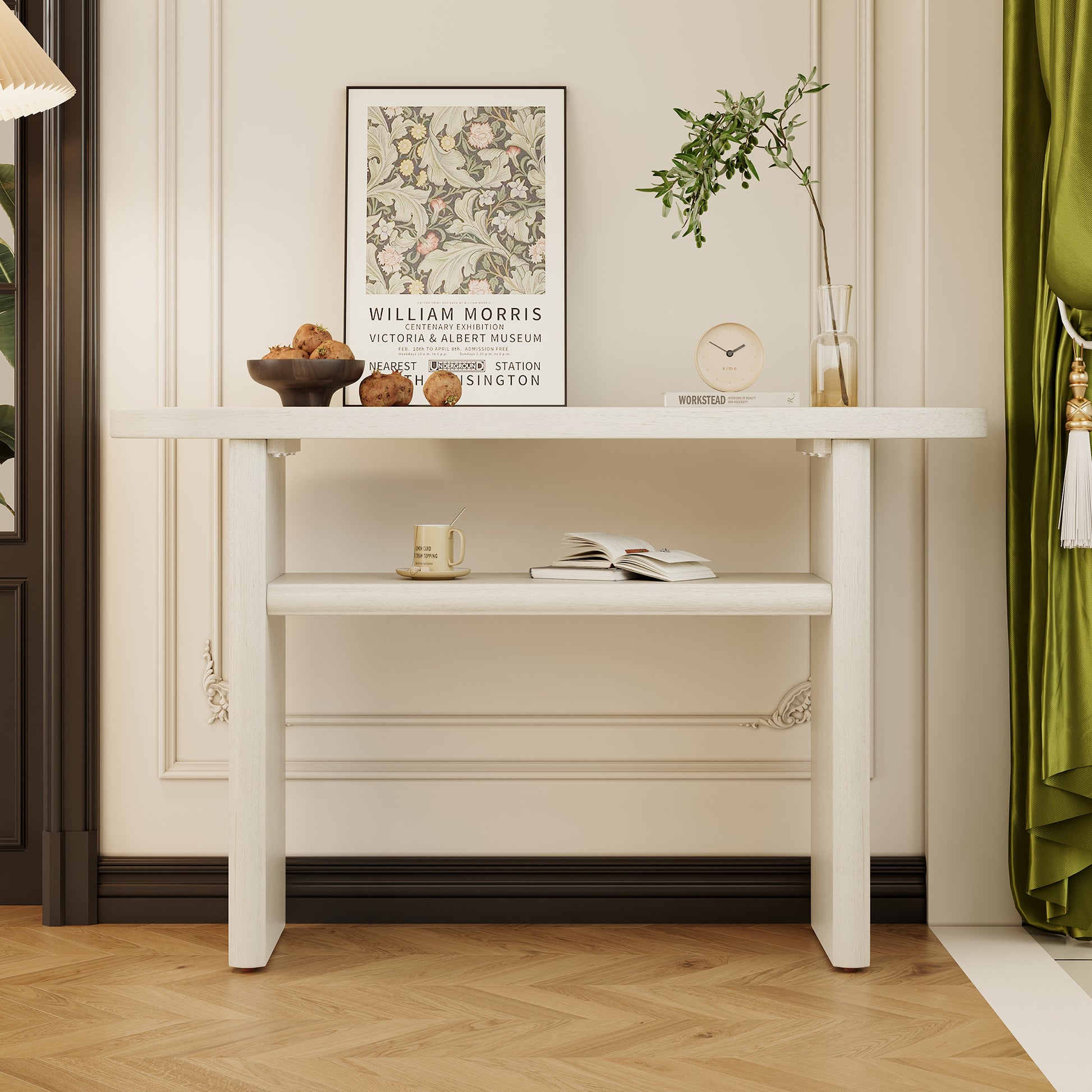 Elegant Minimalist Console Table With Rounded Edges And Sturdy Shelf Design For Entryway, Living Room Gray Wash Gray Wash Solid Wood Mdf