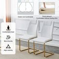Table And Chair Set.Modern Rectangular Dining Table With Transparent Tempered Glass Tabletop And Gold Plated Metal Legs.Paried With 6 Comfortable Chairs With Pu Seats And Golden Metal Legs. Transparent,White Gold Seats 6 Glass Metal