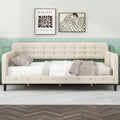 Twin Size Upholstered Tufted Daybed With 4 Support Legs, Beige Box Spring Not Required Twin Beige Wood Bedroom Daybeds Linen Upholstered