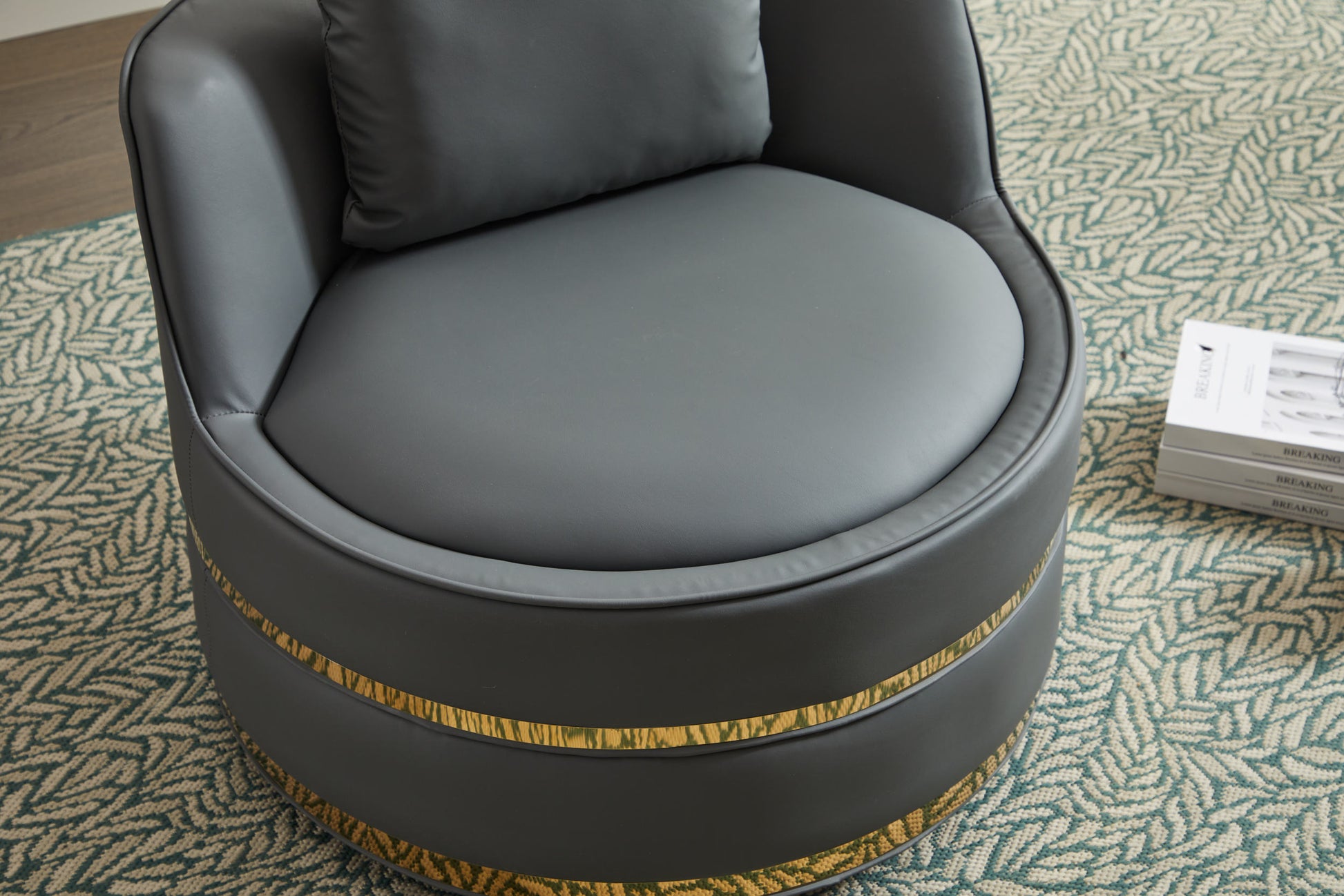 Swivel Chair, 360 Swivel Accent Chair, Barrel Chair For Living Room Bedroom Dark Grey Faux Leather