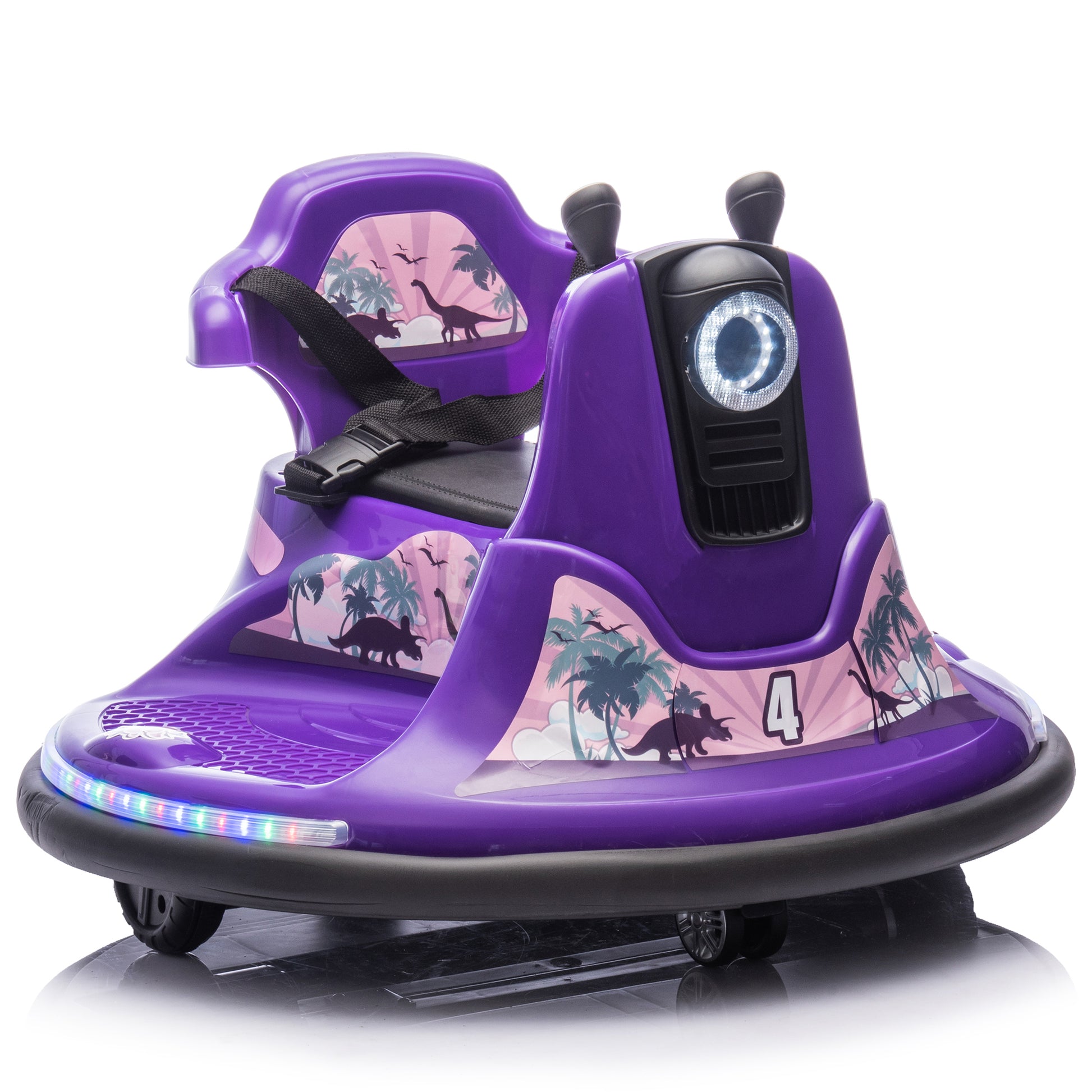 12V Kids Ride On Bumper Car W Parents Control,Rotate 360 Degrees,Two Handed Switch For Direction Control,Bumper Strip,Light Belt,Mp3 Music,Bluetooth,Provide A Speed Of 0.75Mph For Kids Of 2 5 Purple