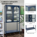 Elegant Floor Cabinet With 2 Glass Arched Doors Living Room Display Cabinet With Adjustable Shelves Anti Tip Dust Free Easy Assembly Blue Blue Tempered Glass Sheet Metal Plastic