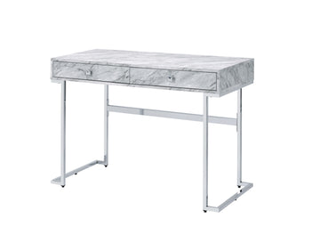 Tigress White Printed Faux Marble Top & Chrome Finish Writing Desk White Faux Marble