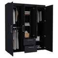 Bariloche Wardrobe, Multi Section Storage With Hanging Rods, Shelves, And 2 Drawers Black Black Bedroom Modern Particle Board