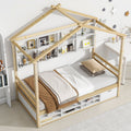 Twin House Bed With Roof Frame, Bedside Shelves, Under Bed Storage Unit,Natural Twin Natural American Design Pine