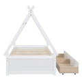 Twin Size House Platform Bed With Two Drawers,Headboard And Footboard, White Twin White Pine