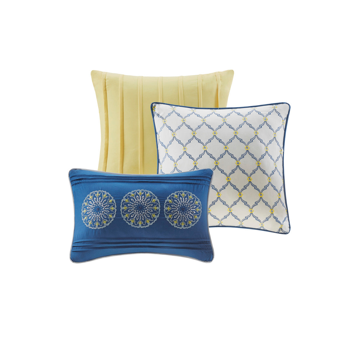 6 Piece Reversible Quilt Set With Throw Pillows Blue King Cal King Blue Cotton