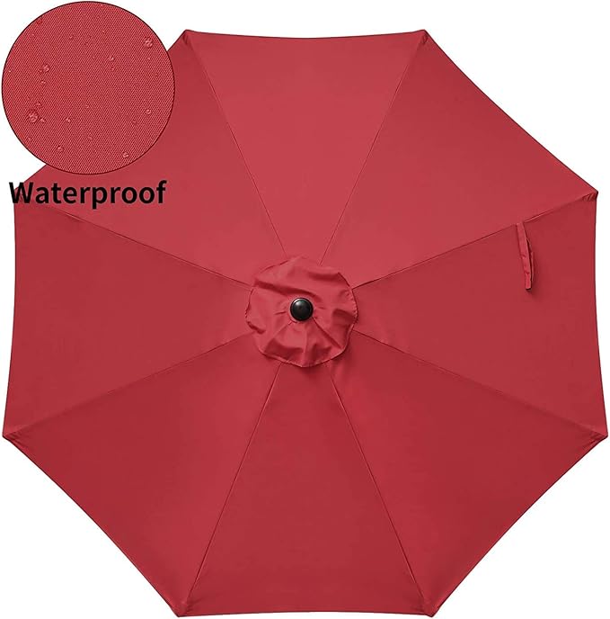 Outdoor Market Table Patio Umbrella With Button Tilt, Crank And 8 Sturdy Ribs For Garden, Deck, Lawn, Backyard & Pool Red Black Polyester