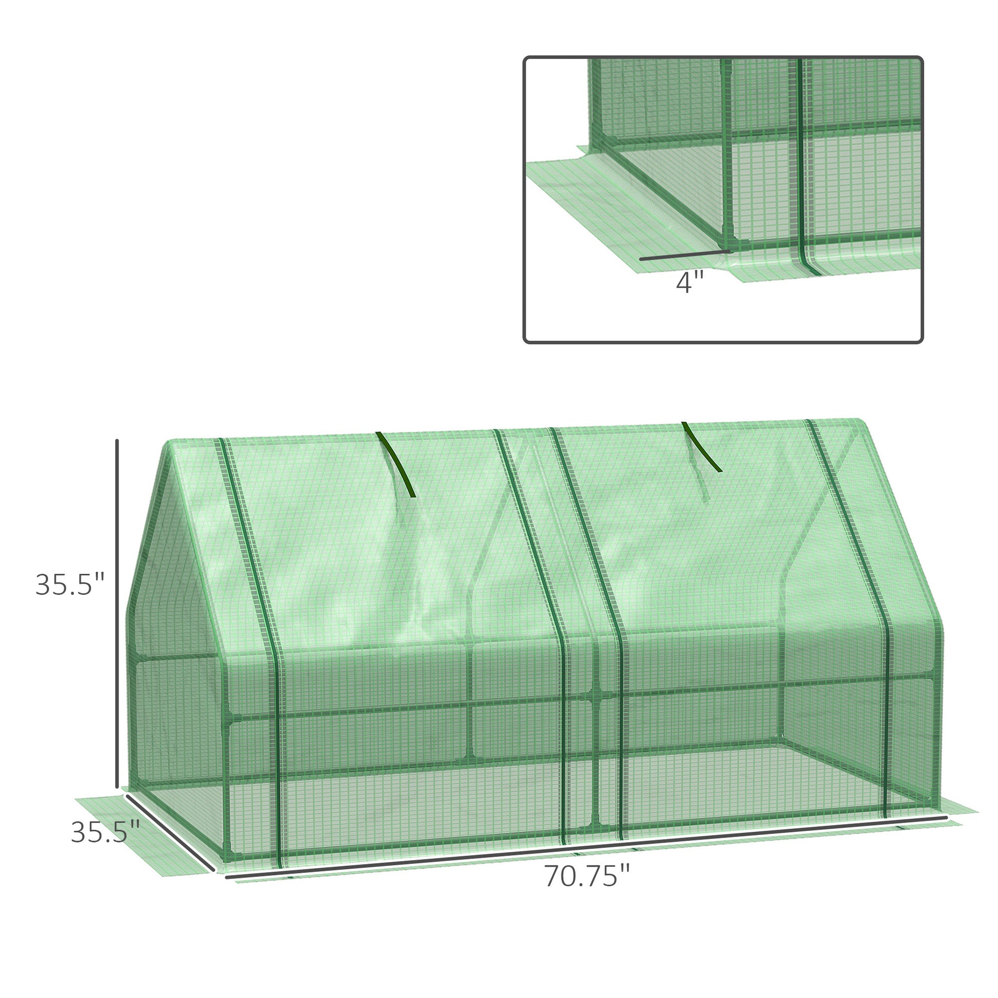 Outsunny 6' X 3' X 3' Portable Mini Greenhouse Outdoor Garden With Large Zipper Doors And Water Uv Pe Cover, Green Green Plastic