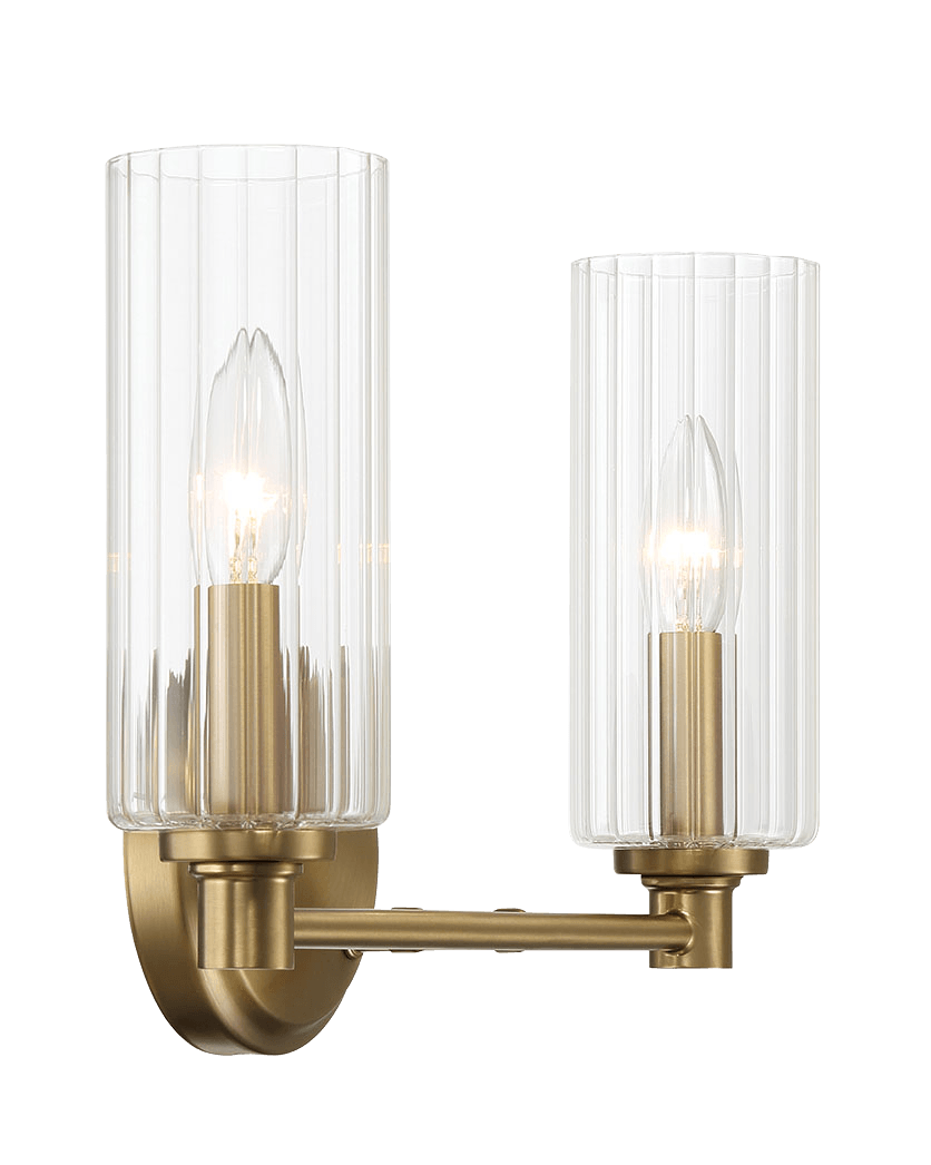 Regal Double Light Vanity With Clear Ribbed Glass Satin Brass Antique Brass,Clear Brass,Glass