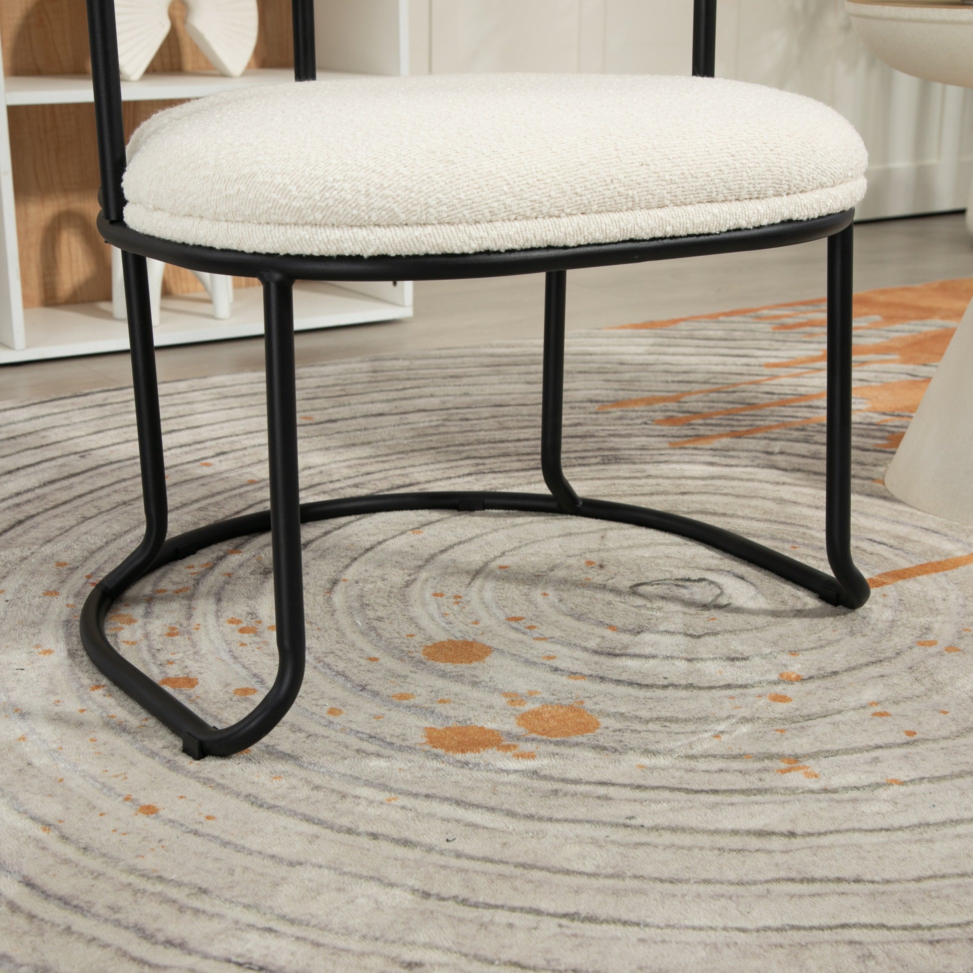 Coolmore Boucle Dining Chairs Set Of 2, Mid Century Modern Curved Backrest Chair, Round Upholstered Kitchen Chairs Beige Boucle Beige Foam Mdf Metal