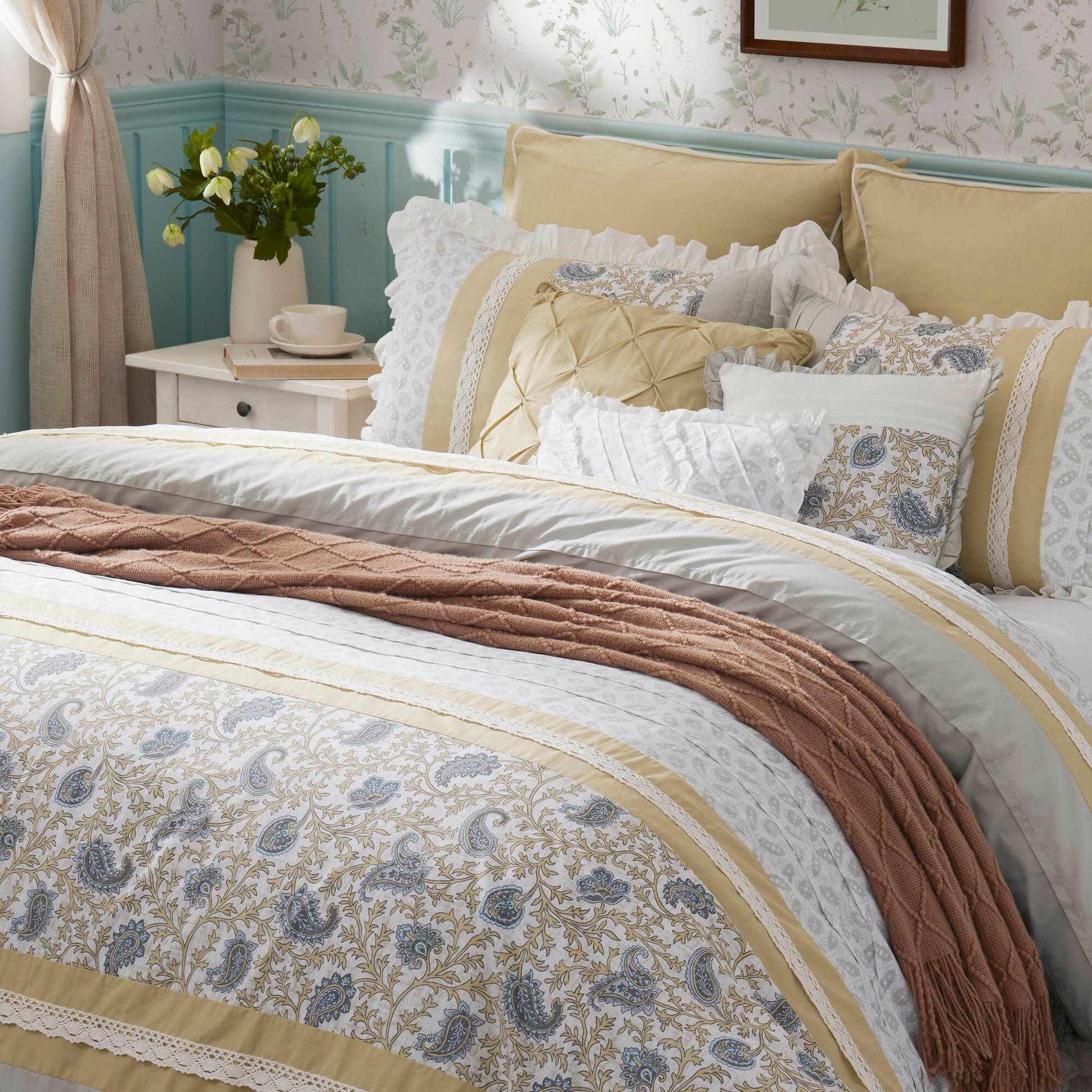 9 Piece Cotton Percale Comforter Set Yellow Queen Queen Yellow Polyester