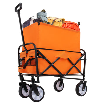Minimeetall Strap Collapsible Foldable Wagon Cart Beach Wagon Heavy Duty Utility Cart Utility Wagon Grocery Cart For For Camping Shopping Sports Gardeing Fishing Supports 225Lbs Orange Orange Steel