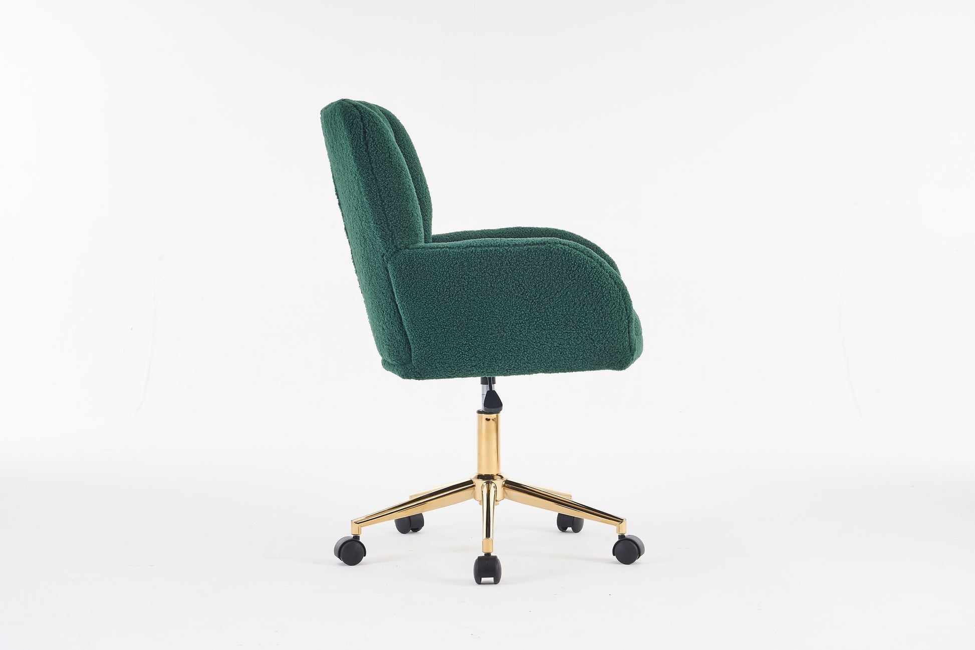 005 Teddy Fabric 360 Swivel Home Office Chair With Gold Metal Base And Universal Wheels,Green Solid Green Office Sponge Wipe Clean Modern Office Chairs Tufted Back Foam Swivel Teddy