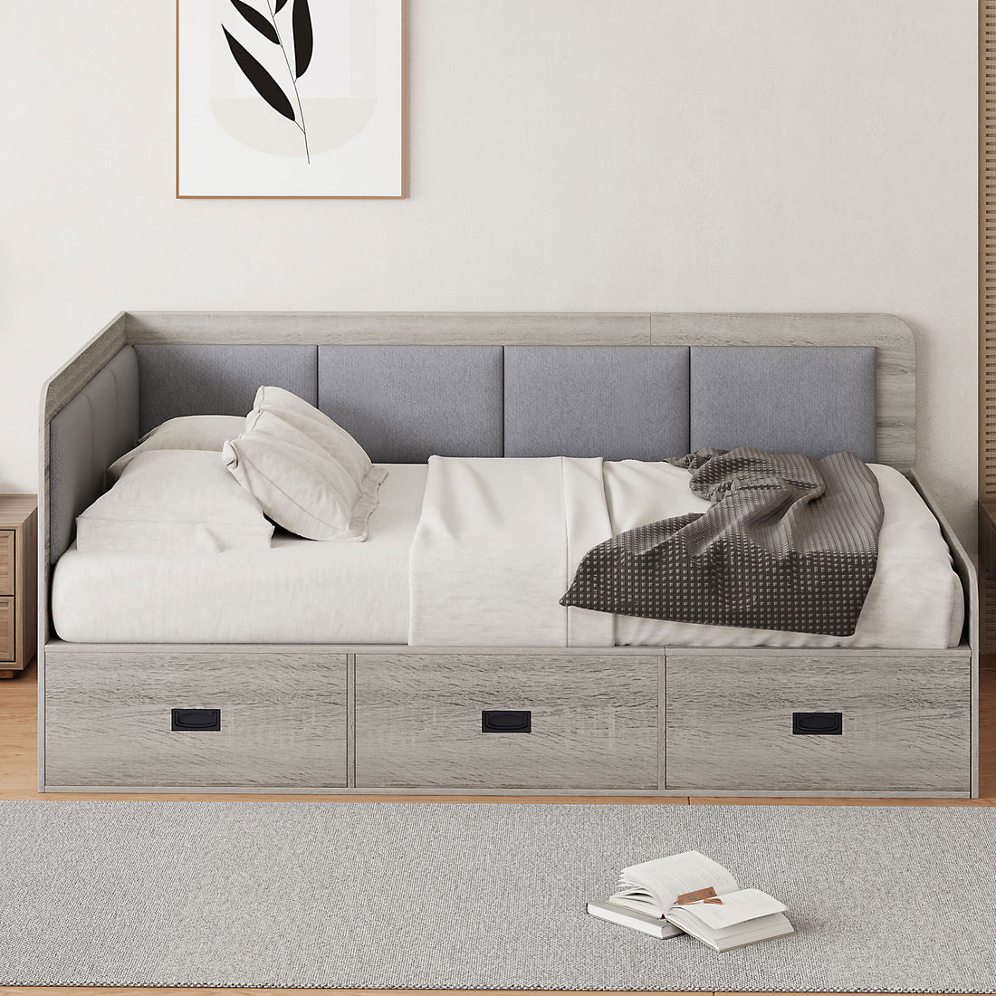 Full Size Daybed With Three Drawers And Three Storage Compartments, Gray Full Gray Mdf