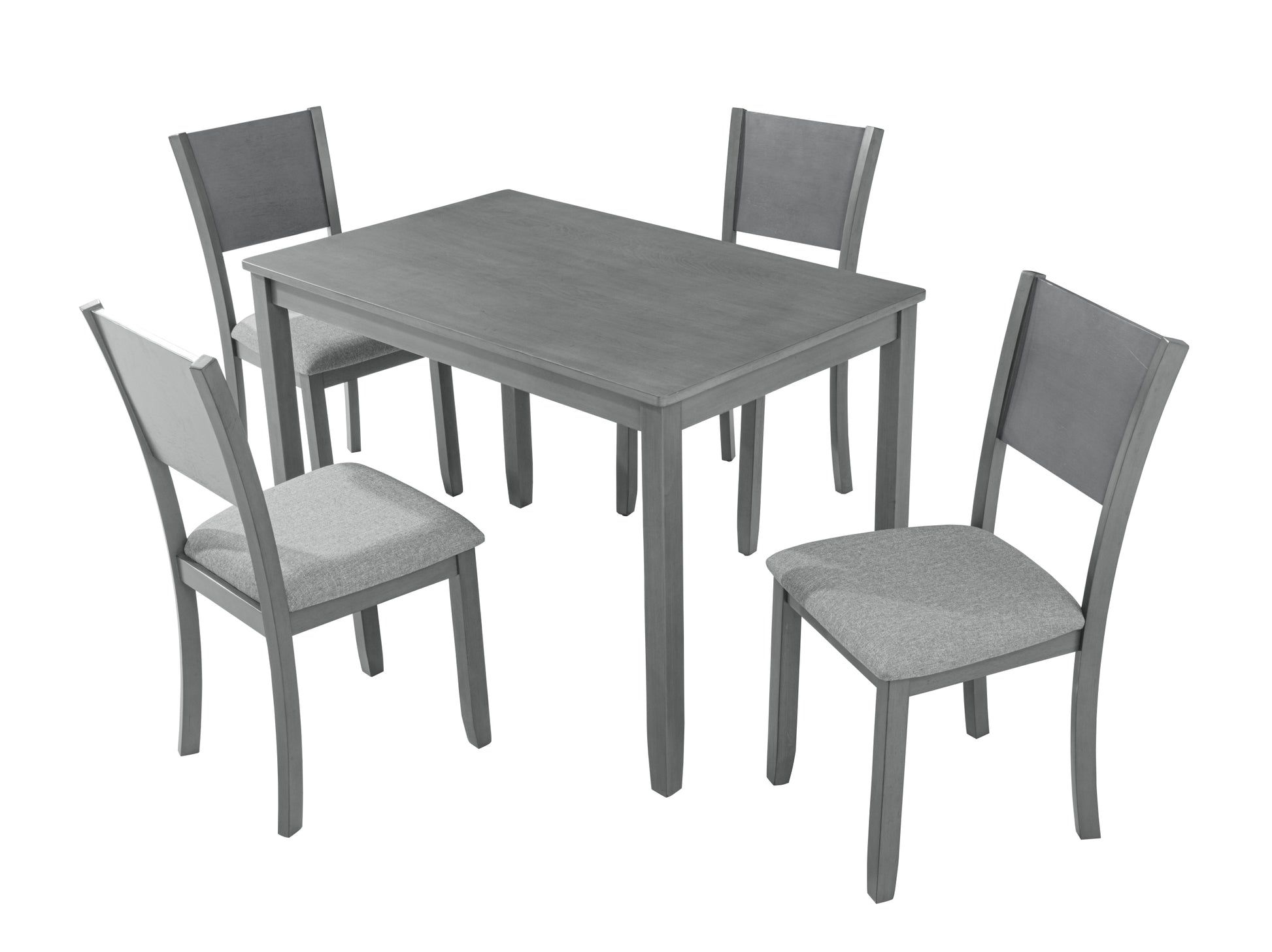 5 Piece Modern Dining Set, Rectangular Wooden Dining Table With 4 Upholstered Chairs For Kitchen, Dining Room, Gray Wood Gray Seats 4 Gray Wood Dining Room Acacia 4 Leg Rectangular Dining Table With Chair Acacia Wood