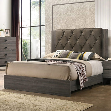 Contemporary 1Pc California King Size Bed Bedroom Furniture Tufted Design Headboard Rubberwood 1Pc Bedframe Gray Finish Box Spring Required California King Gray Wood Bedroom