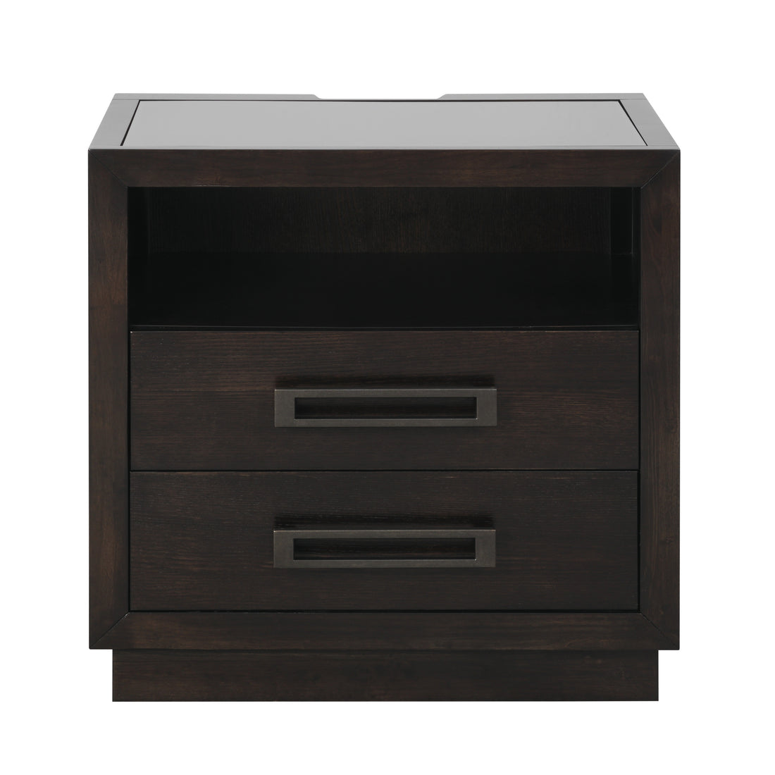 Modern Bedroom Furniture 1Pc Nightstand Of 2X Drawers Led Light Storage Cubby Usb Ports Power Outlets Charcoal Finish Glass Insert Top Stylish Bed Side Table Charcoal 2 Drawers Bedside Cabinet Bedroom Modern Usb Port Wood