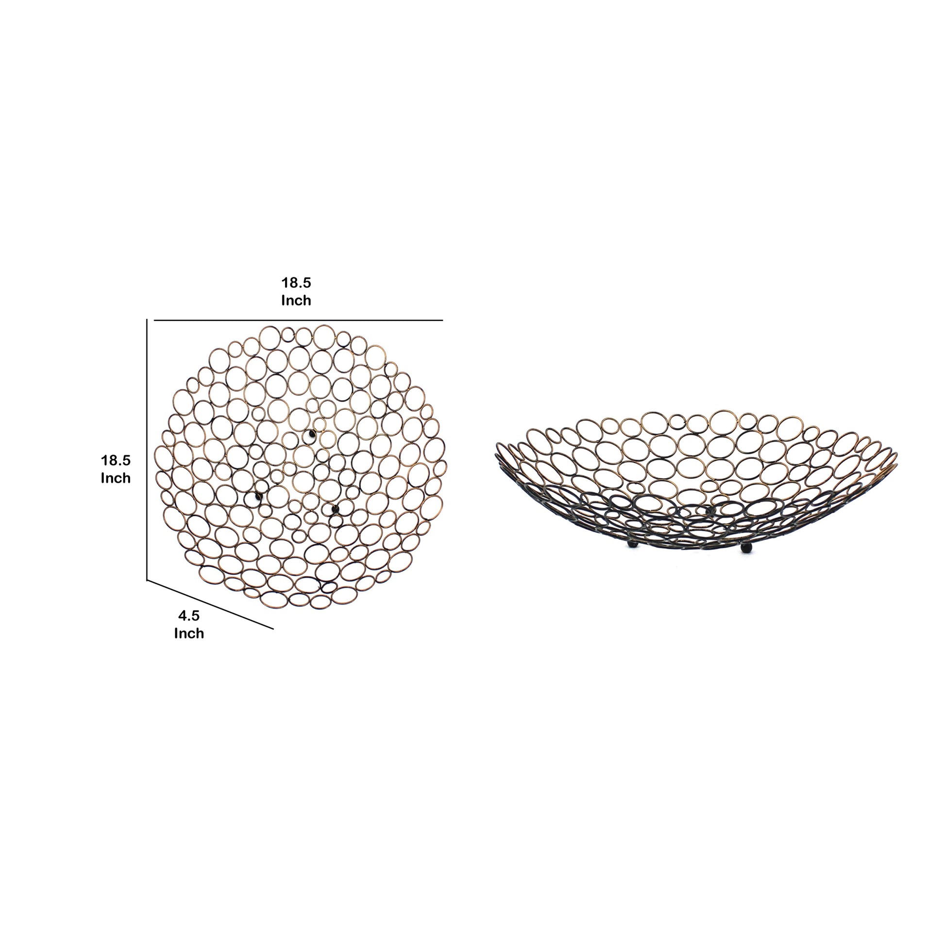 Decorative Metal Tray With Mesh Design And Ball Support,Gold And Black Gold Metal