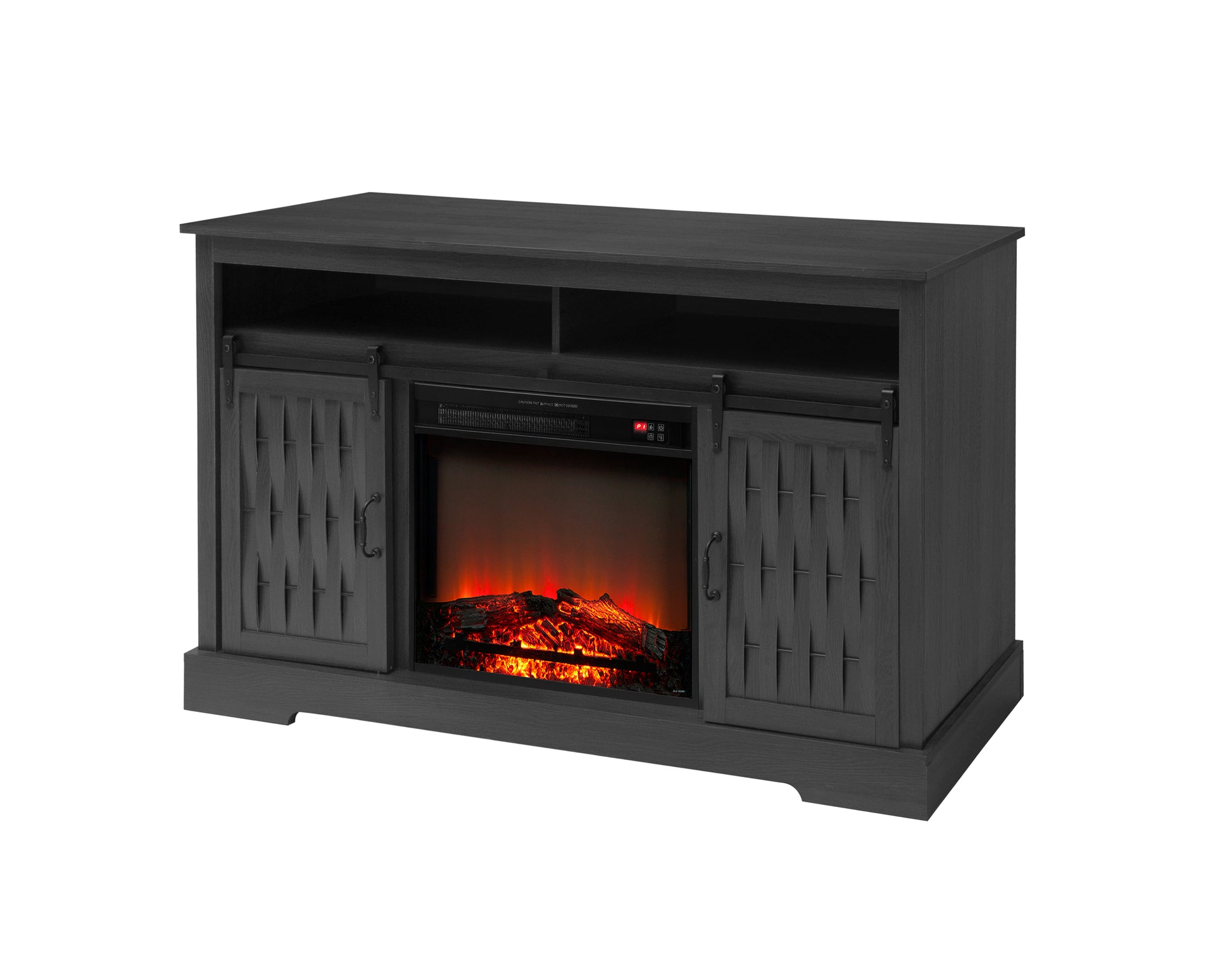 Fireplace Tv Stand For Tvs Up To 65", Entertainment Center With 23" Electric Fireplace, Farmhouse Tv Stand Industrial Media Console With Sliding Barn Door For Living Room, 58 Inch Dark Gray Particle