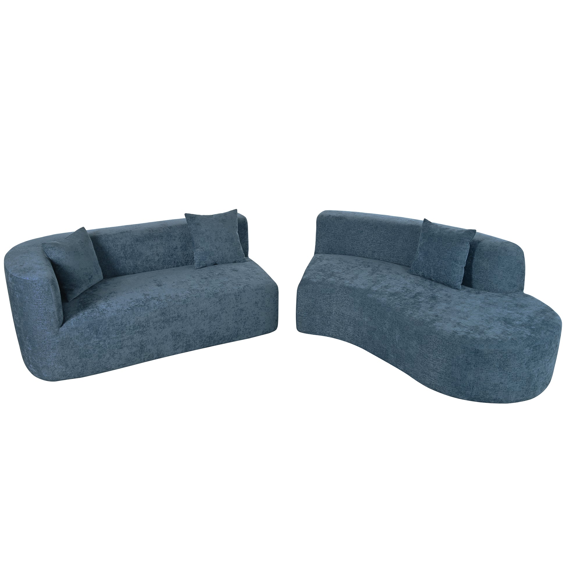 Modern Large 2 Piece Sectional Sofa With 3 Pillows,For Living Room, Bedroom Blue Polyester 2 Seat