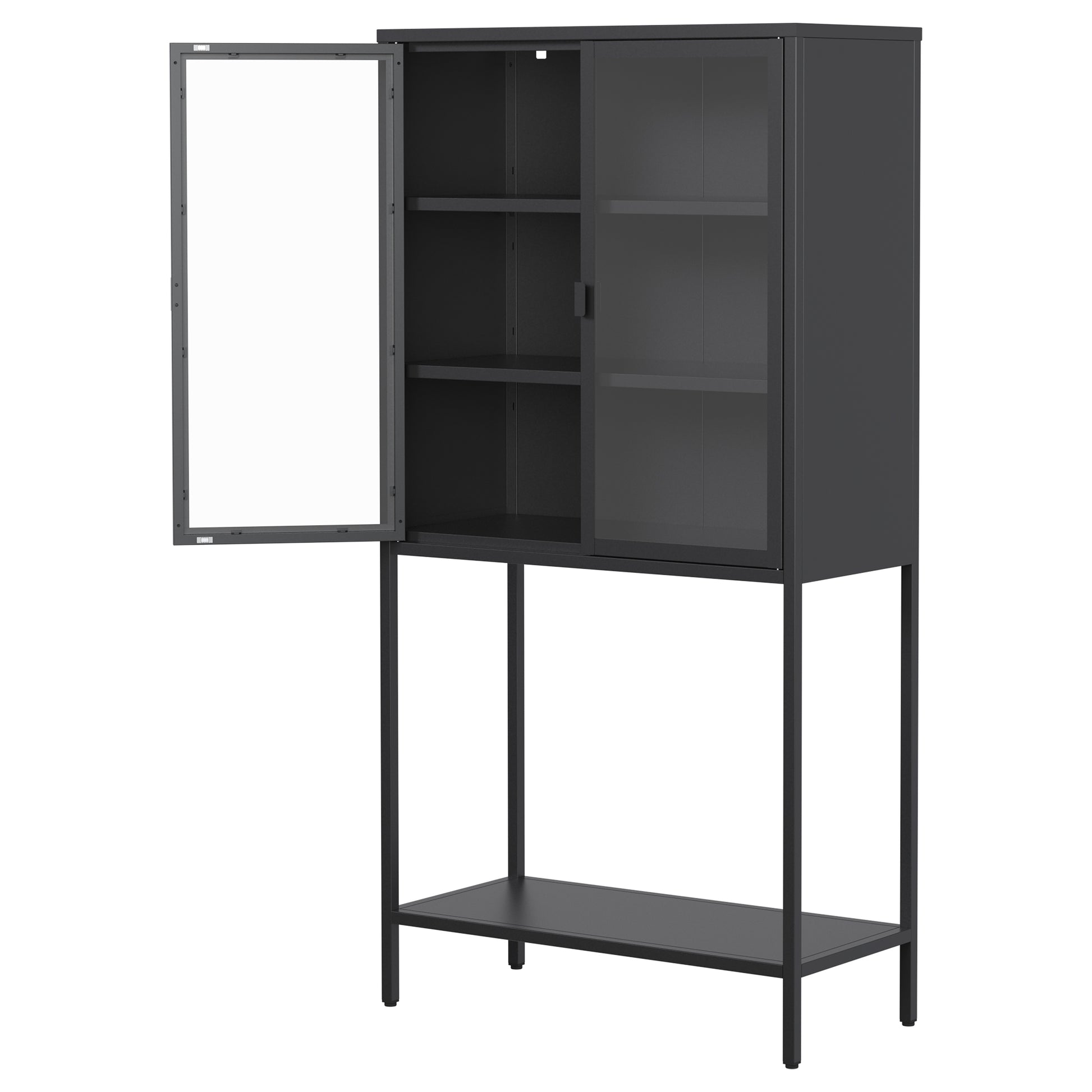 59"H Heavy Duty Metal Storage Cabinet,Sideboards & Buffet,Display Storage Cabinet With Glass Doors And 2 Adjustable Shelves, Tall Bookcase Modern Bookshelf Cabinet For Home Office, Living Room Black Primary Living Space Modern Metal Metal