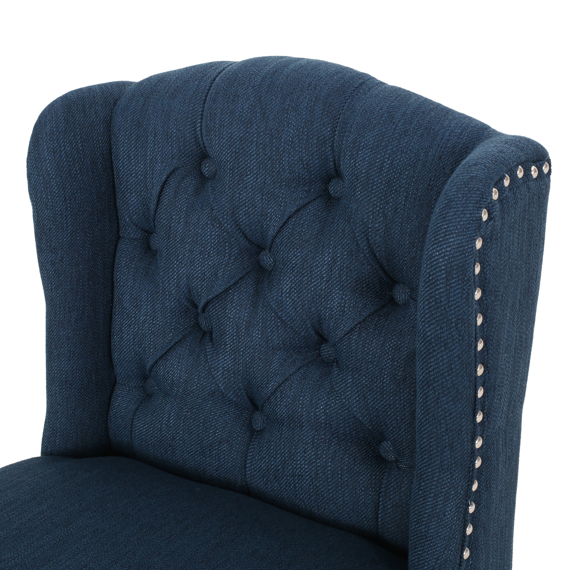 Vienna Contemporary Fabric Tufted Wingback 27 Inch Counter Stools, Set Of 2, Navy Blue And Dark Brown Navy Blue Fabric