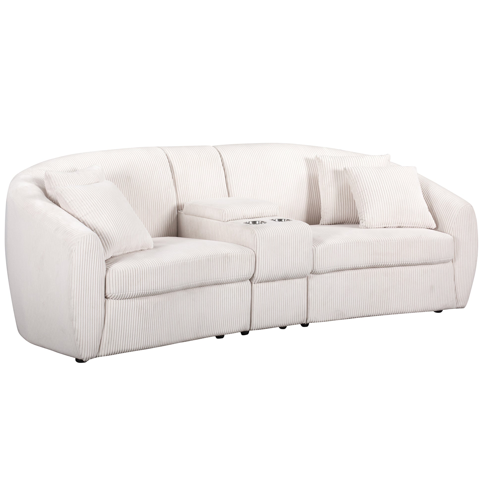 United We Win Corduroy Fabric, Two Cup Holders, Storage, Oversized Two Seat, Solid Wood Frame, High Quality Sponge Filling, Curved Placement Sofa Beige Corduroy 2 Seat