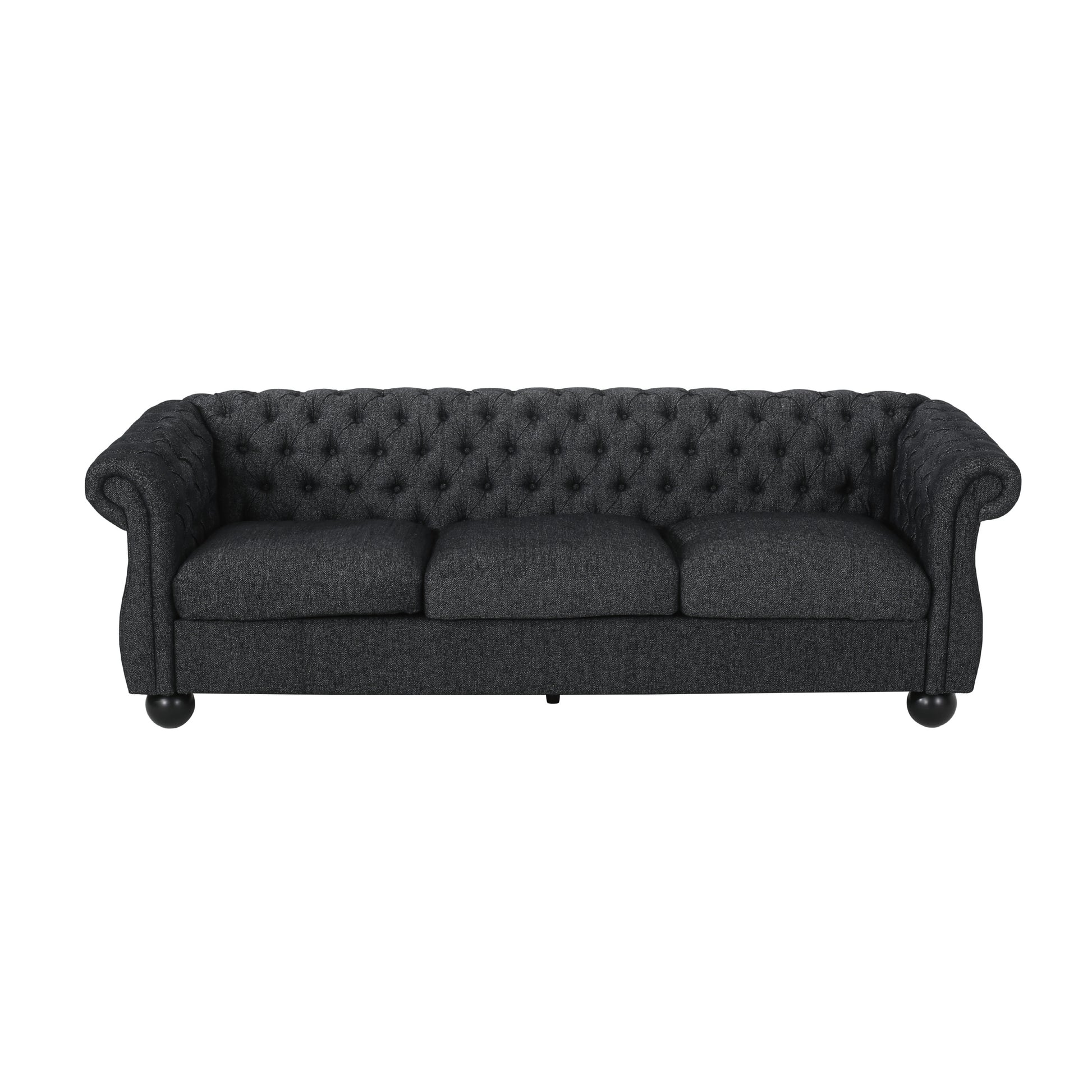 Mirod Comfy 3 Seat Sofa With Wooden Legs, For Living Room And Study Black Fabric 3 Seat