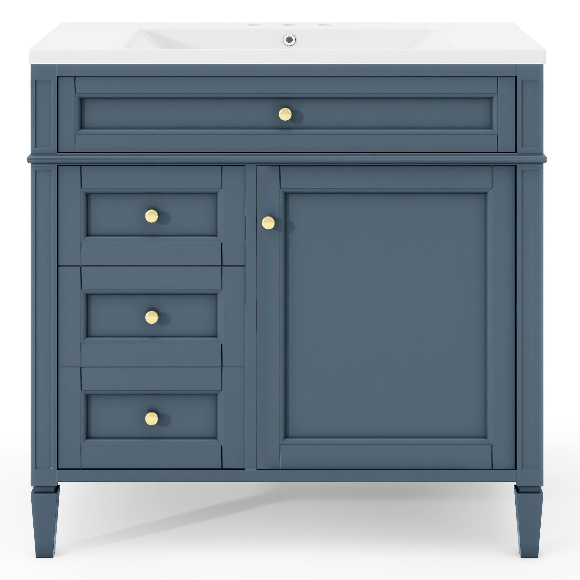 36'' Bathroom Vanity With Top Sink, Modern Bathroom Storage Cabinet With 2 Drawers And A Tip Out Drawer, Single Sink Bathroom Vanity 3 Blue 1 1 Adjustable Shelves Bathroom Freestanding Modern Solid Wood Mdf Resin Painted