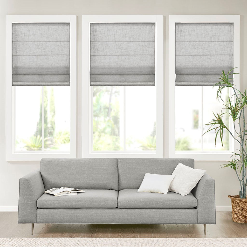 Linen Blend Light Filtering Cordless Roman Shade Grey Polyester