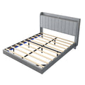 Queen Size Floating Bed Frame,With Remote Control Led Lights With Appwood Platform Light Grey Queen Light Grey Fabric Metal