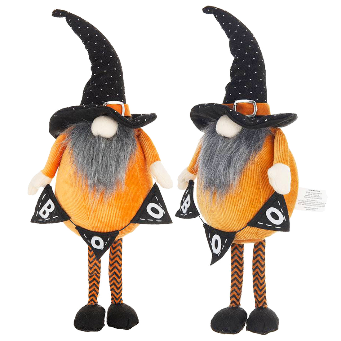 Set Of 2, 6.3X4.3X16" Fabric Standing Orange Gnome W Black Gnome & Holding Banner, For Halloween Decor Black,Orange,White Polyester