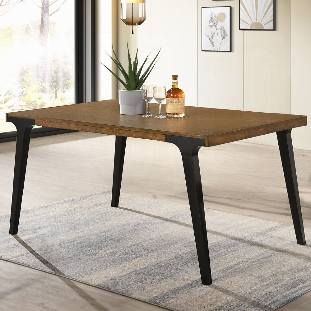 Walnut And Black Extendable Dining Table With 2 Leaf Walnut Black Seats 6 Dining Room Modern Rectangular Wood Metal