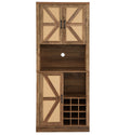 76 Inch Tall Rustic Oak Color Farmhouse Kitchen Faux Rattan Wine Cabinet, Kitchen Bar Cabinet With Square Compartmentslarge Wooden Faux Rattan Storage Cabinet With Barn Doors And Microwave Shelves Oak Particle Board Mdf