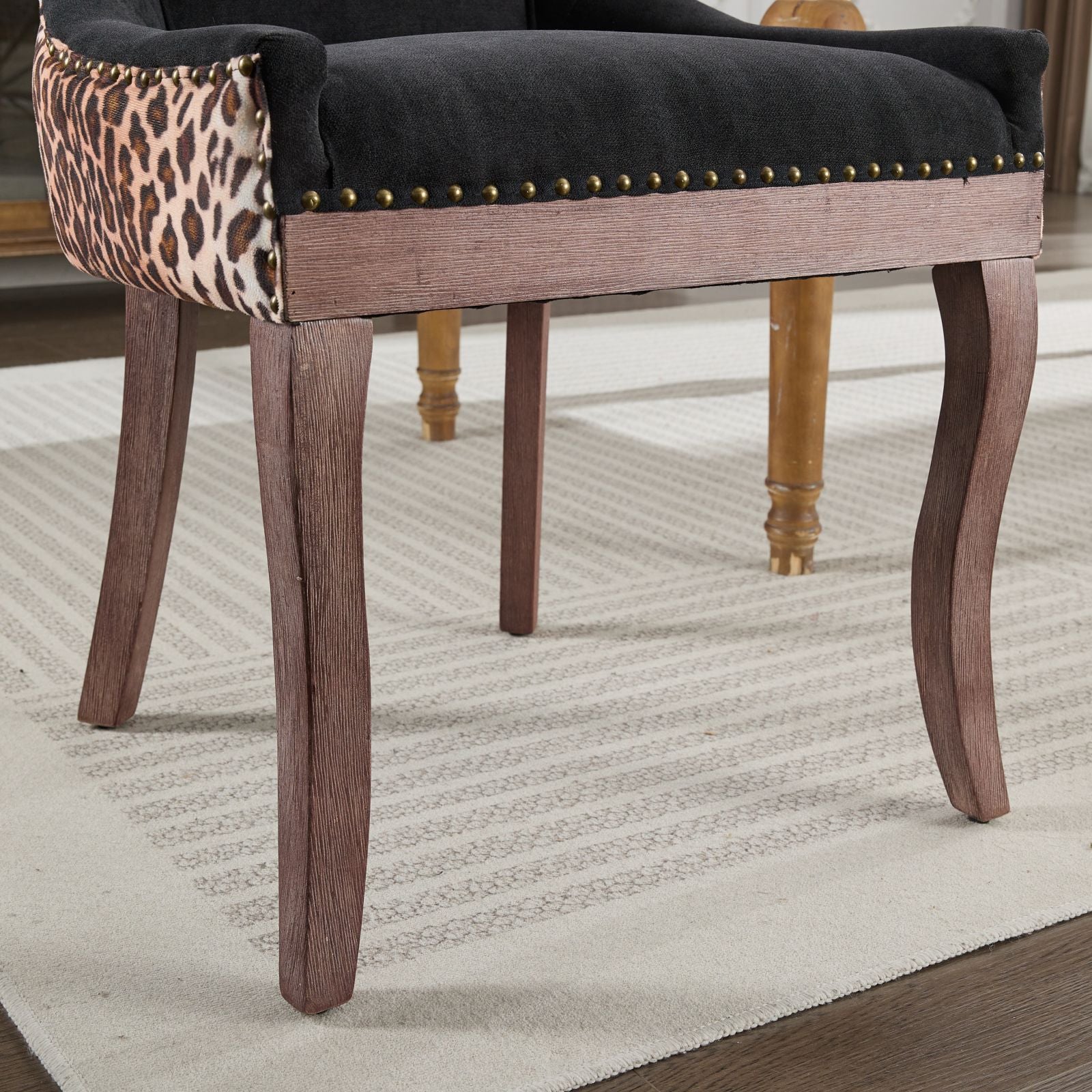 Ultra Side Dining Chair, Thickened Fabric Chairs With Neutrally Toned Solid Wood Legs, Bronze Nail Head, Set Of 2,Leopard Print Leopard Modern Dining Chairs Rubberwood Set Of 2 Foam Fabric