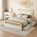 Queen Size Wooden Platform Bed With Trundle And 2 Drawers,White Queen White Solid Wood Mdf