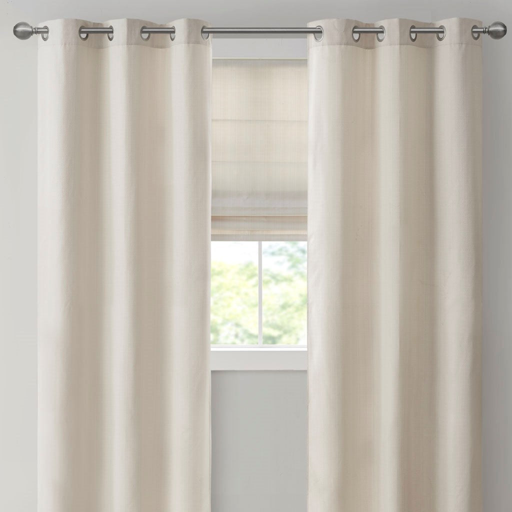 Basketweave Room Darkening Curtain Panel Pair 2 Pcs Window Panels Ivory Polyester